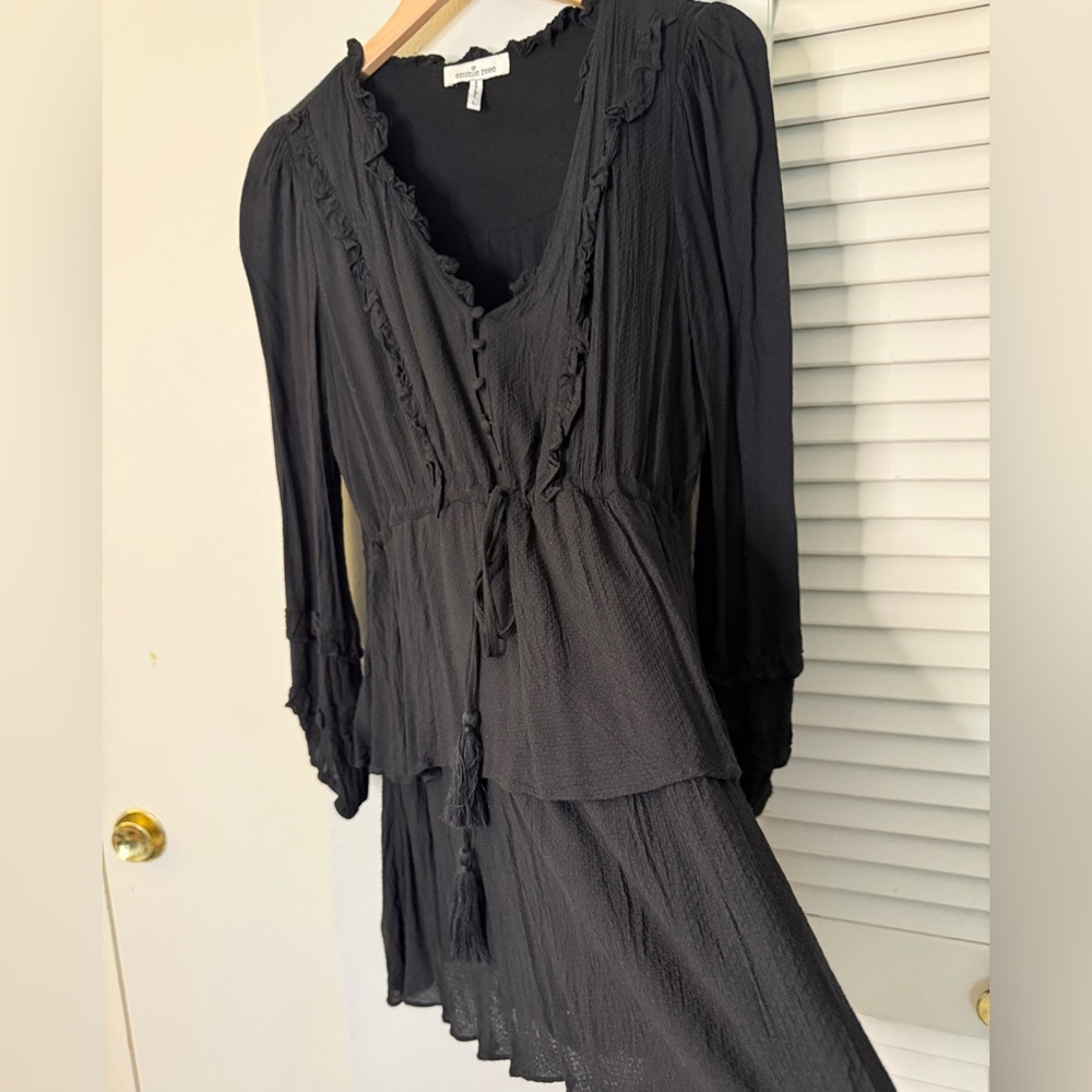 Black Ruffled Drawstring Waist Women's Top/Tunic - Picture 4 of 14
